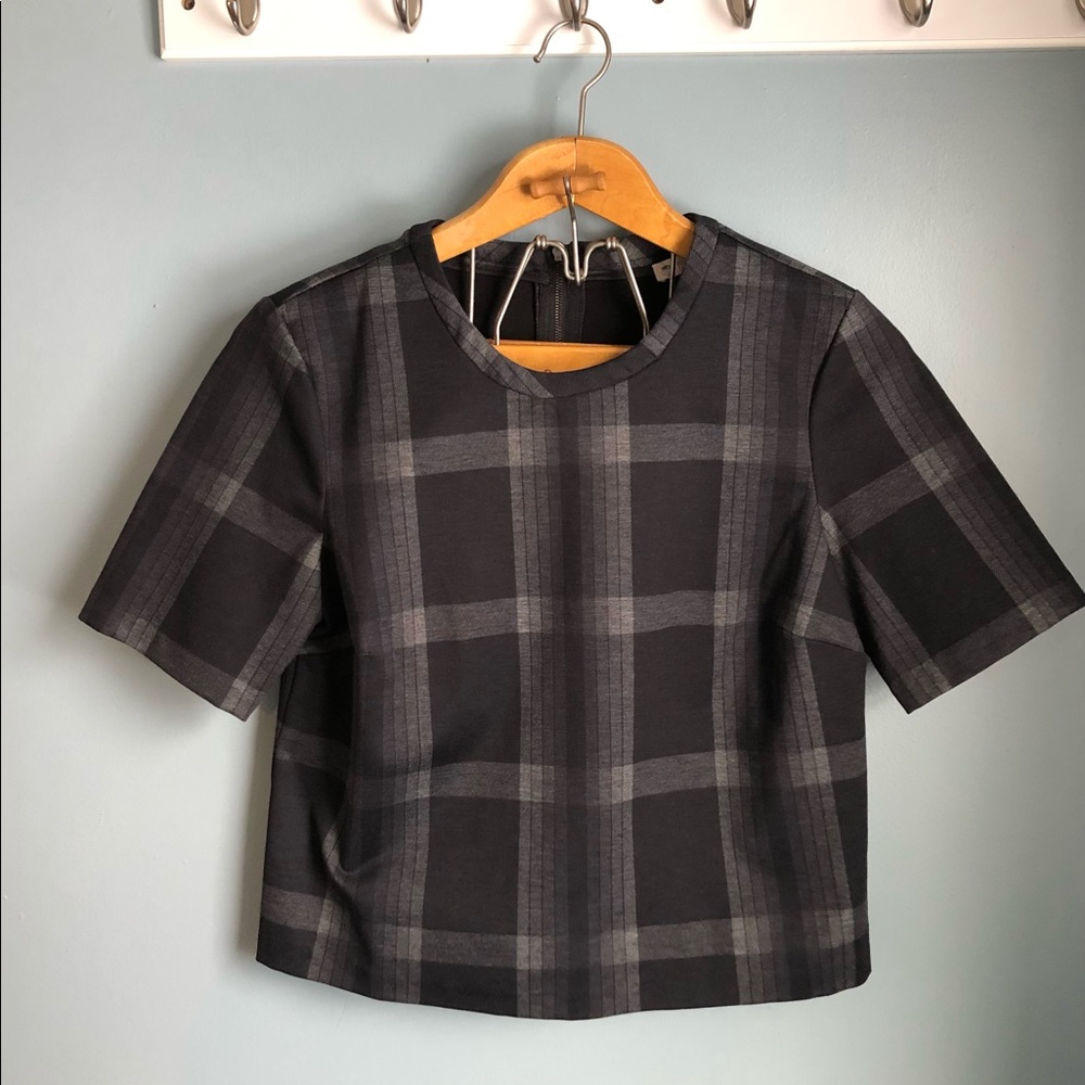 Elaine Rose Black Grey Plaid Top